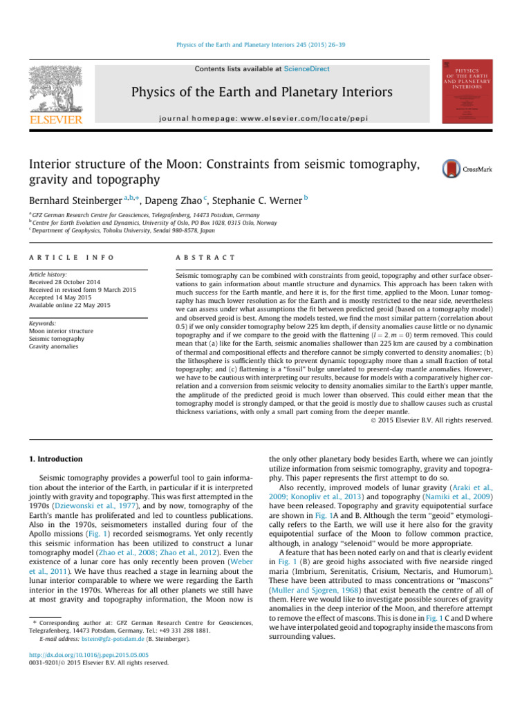 2015-Moon Structure - Gravity Steinberger2015 | PDF | Moon | Earth