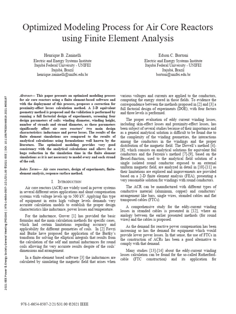 IEEE - Optimized Modeling Process For Air Core Reactors Using Finite ...