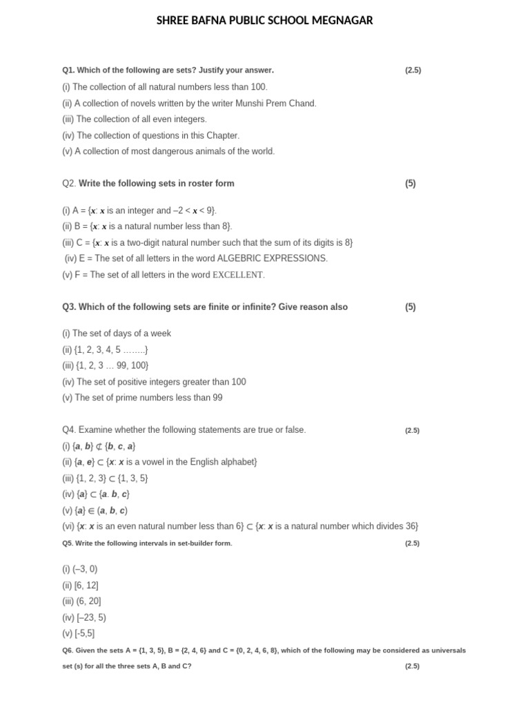 Sets and Set Theory Exercises | PDF | Teaching Methods & Materials