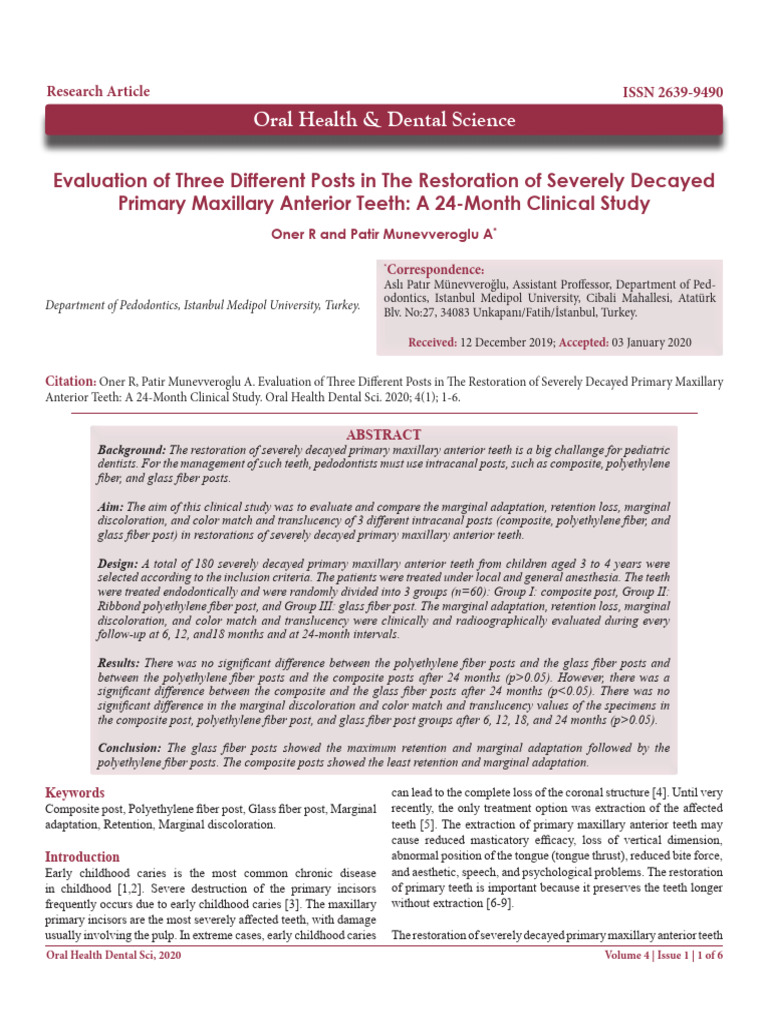 Evaluation of Three Different Posts in The Restoration of Severely ...