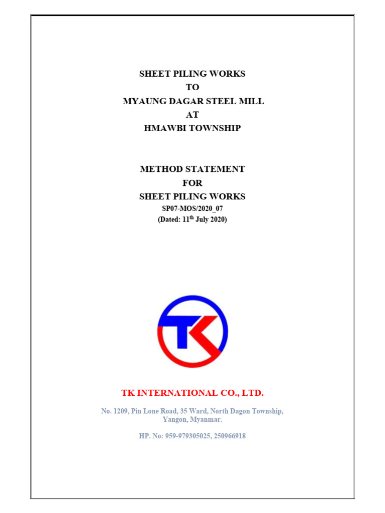 Method Statement for Sheet Piling Works | PDF | Deep Foundation ...