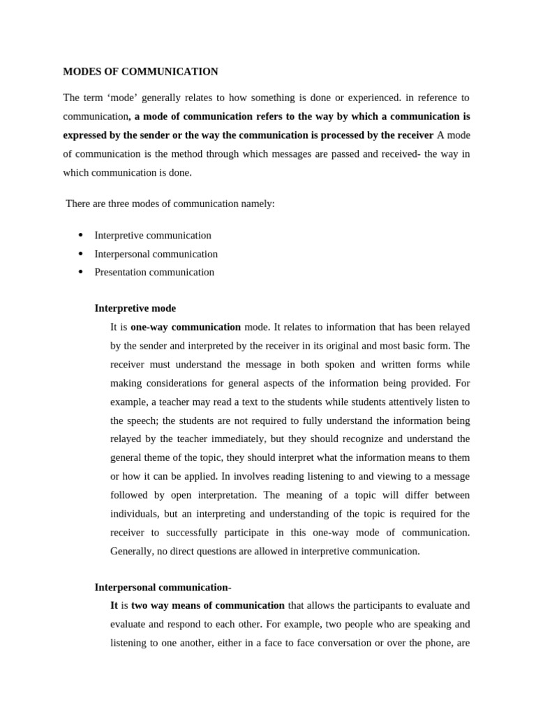 MODES OF COMMUNICATION | PDF | Communication | Interpersonal Communication