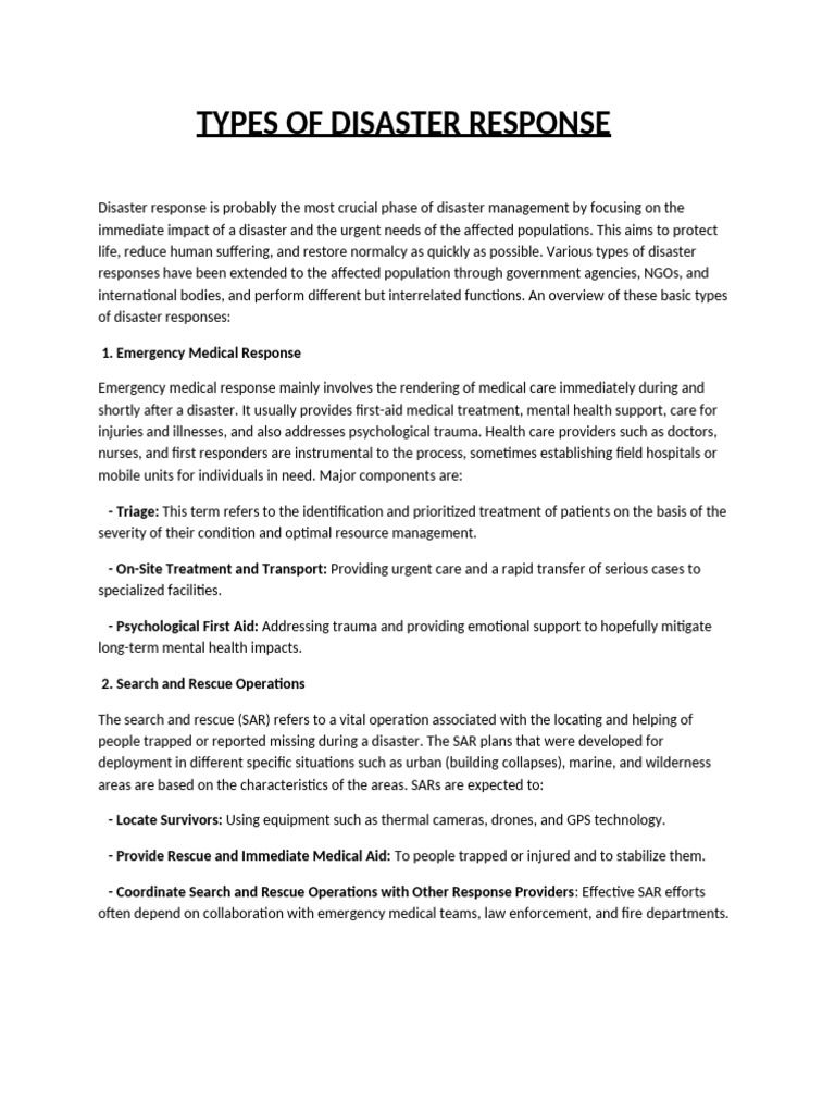 Types of Disaster Response Strategies | PDF | Mental Health | Search ...