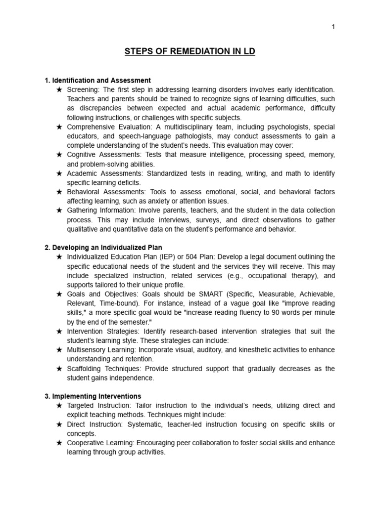 Steps for Remediating Learning Disorders | PDF | Learning Disability ...