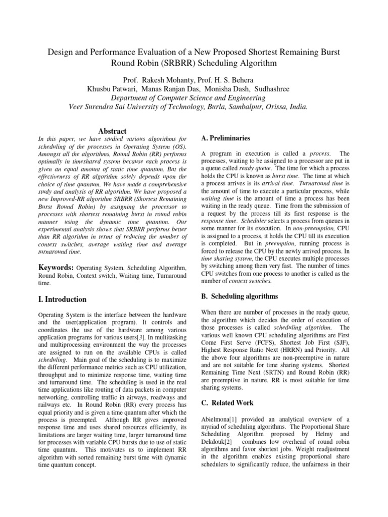 Design and Performance Evaluation of A N | PDF | Scheduling (Computing ...