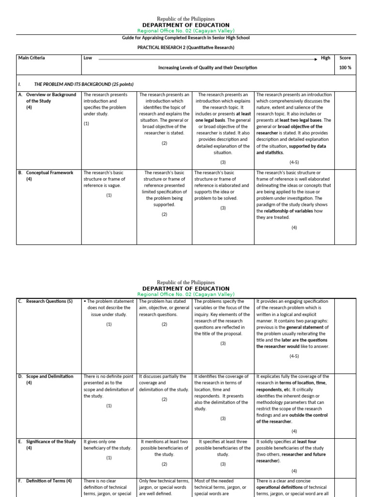 Appraisal Guide for Senior High Research | PDF | Data | Sampling ...