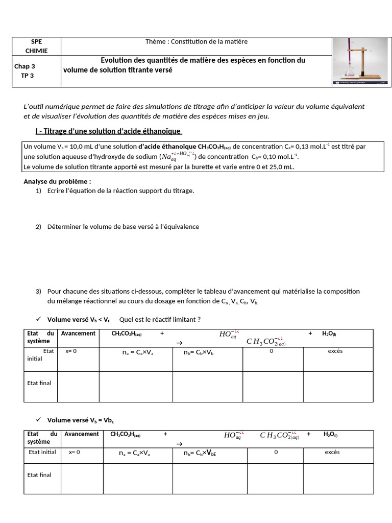 Titrage acide-base : simulation et analyse | PDF | Titrage | Chimie