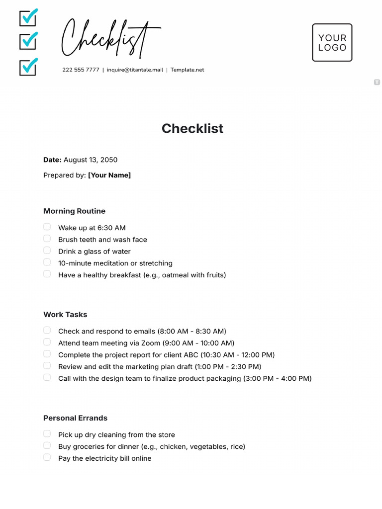 Free Checklist Template - Edit | PDF