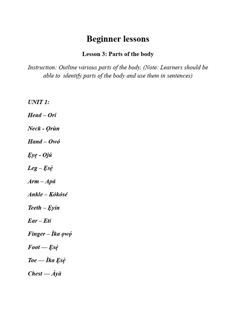 Lesson 3 - Parts of The Body | PDF | Language Arts & Discipline