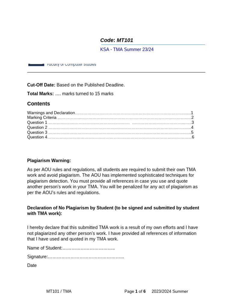 MT101 TMA: Question 4 Solutions | PDF | Elementary Mathematics ...