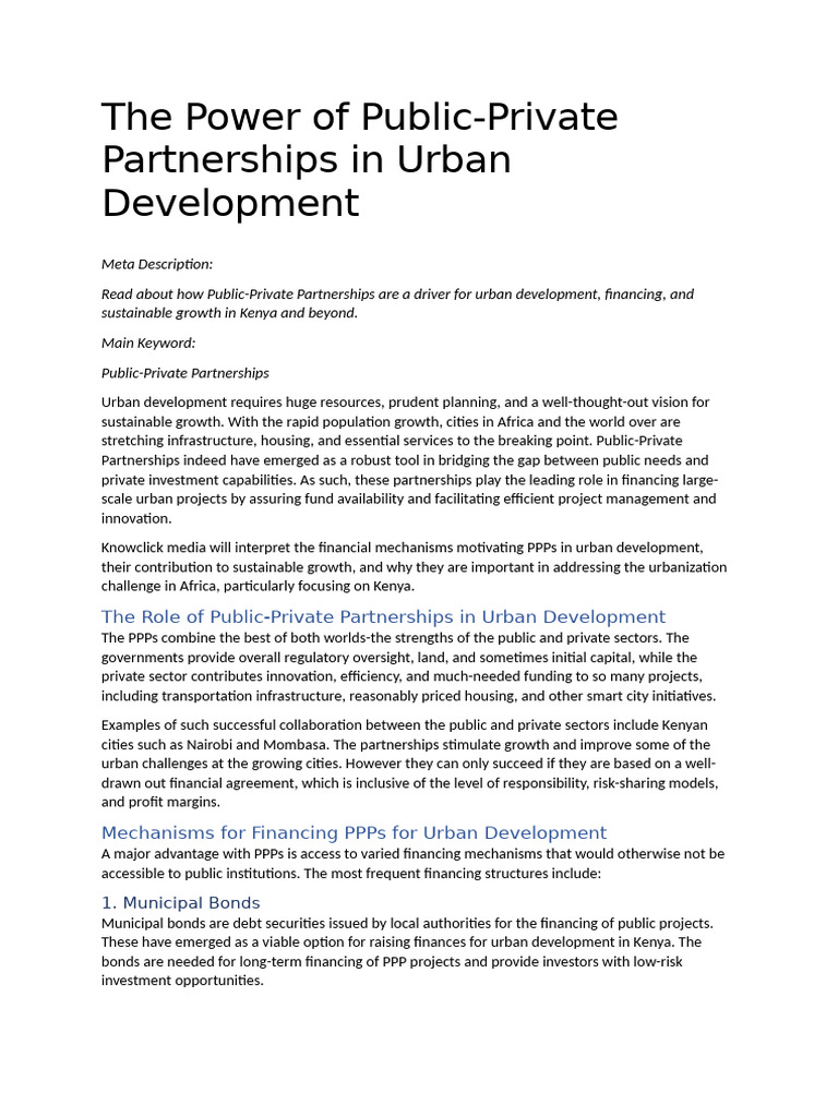 Urban Growth: PPPs in Kenya | PDF | Public–Private Partnership ...