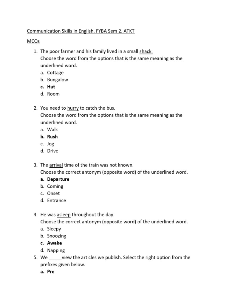 Communication Skills in English Word | PDF | Sentence (Linguistics ...