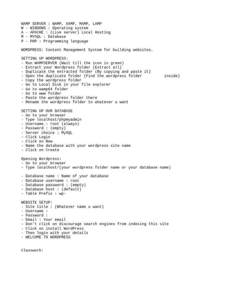 Setting Up WordPress on WAMP Server | PDF | Computers