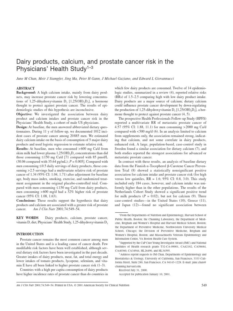 Dairy, Calcium, and Prostate Cancer Risk | PDF | Milk | Dairy Products