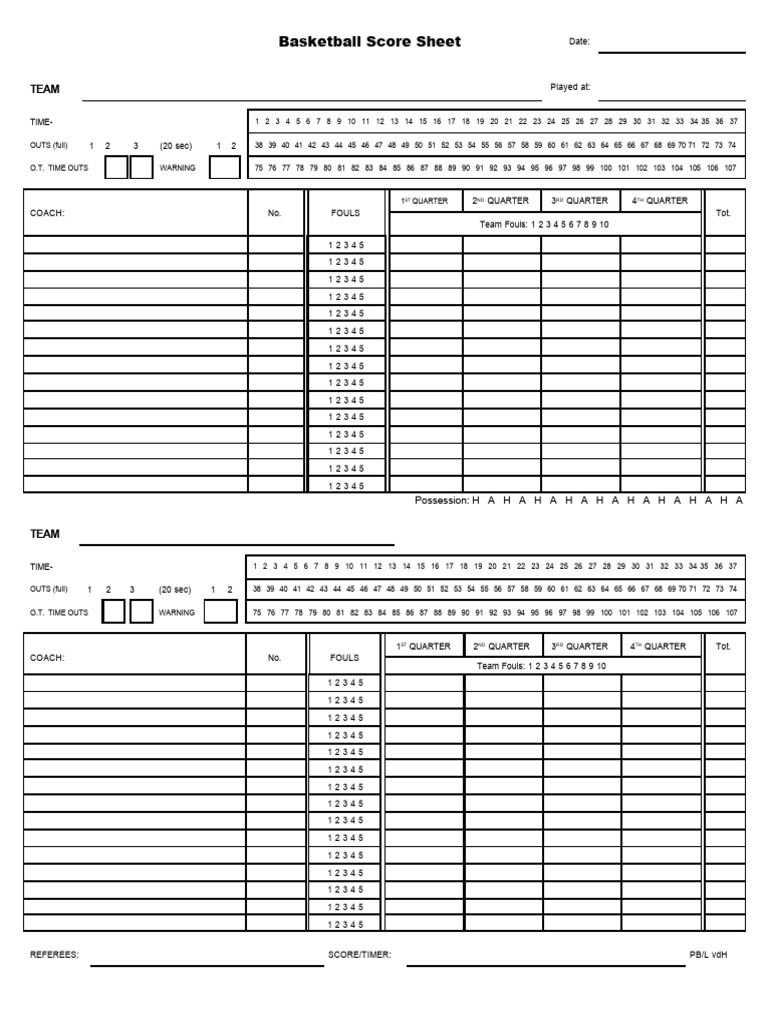 Basketball Score Sheet 1 | PDF | Sports | Team Sports