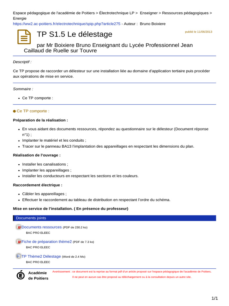 TP Délestage en Électrotechnique | PDF