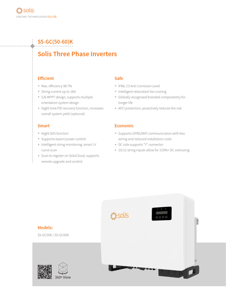 Solis S5-GC50K/60K Inverter Datasheet | PDF | Electrical Grid ...