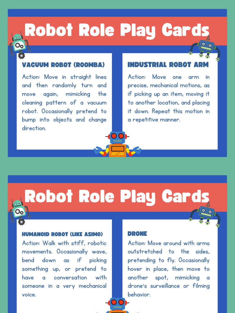 Robot Role Play Cards Week 0 Robotics Grade 6-8 | PDF | Technology ...