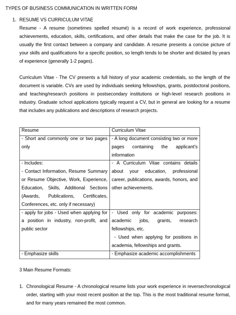 Resume vs. Curriculum Vitae | PDF | Résumé