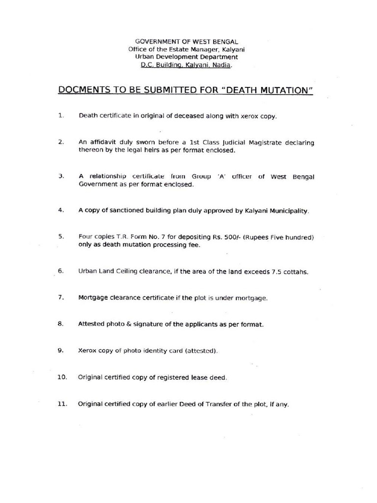 Pdfs Application For Death Mutation Kalyani | PDF