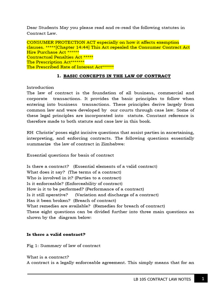 Contract Law Notes | PDF | Offer And Acceptance | Restraint Of Trade