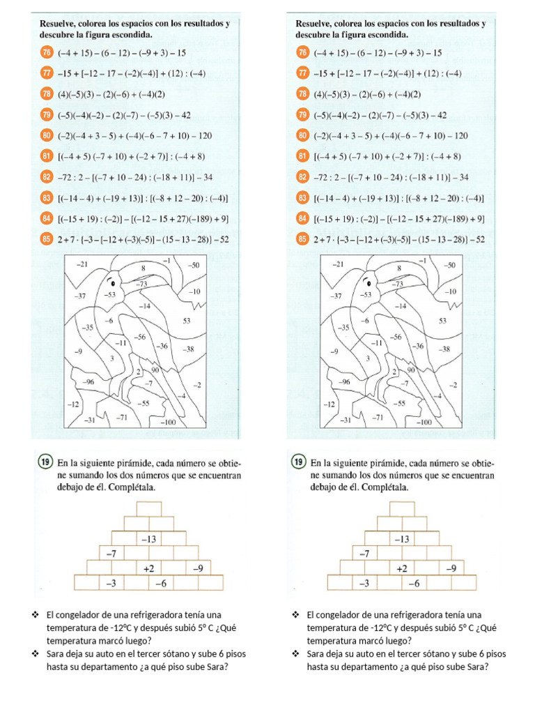 Ficha de Operaciones Basicas Numeros Enteros | PDF