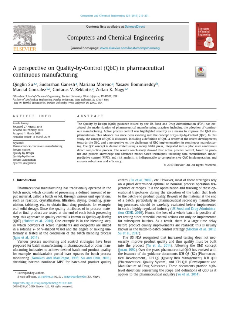 A Perspective On Quality-by-Control (QBC) in Pharmaceutical Continuous ...