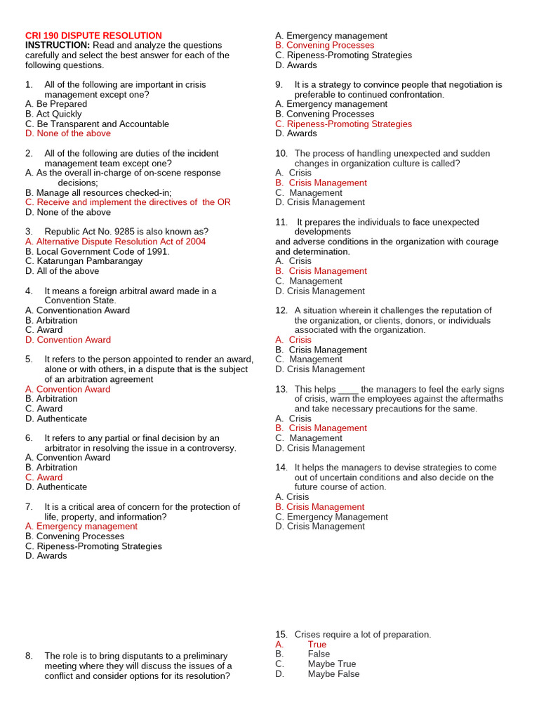 Crisis Management and Dispute Resolution Guide | PDF | Mediation ...