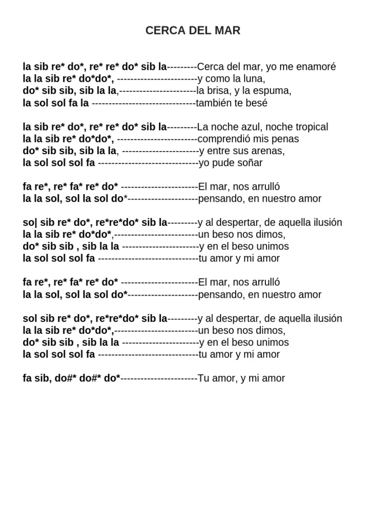 Letras y Acordes: Cerca del Mar | PDF