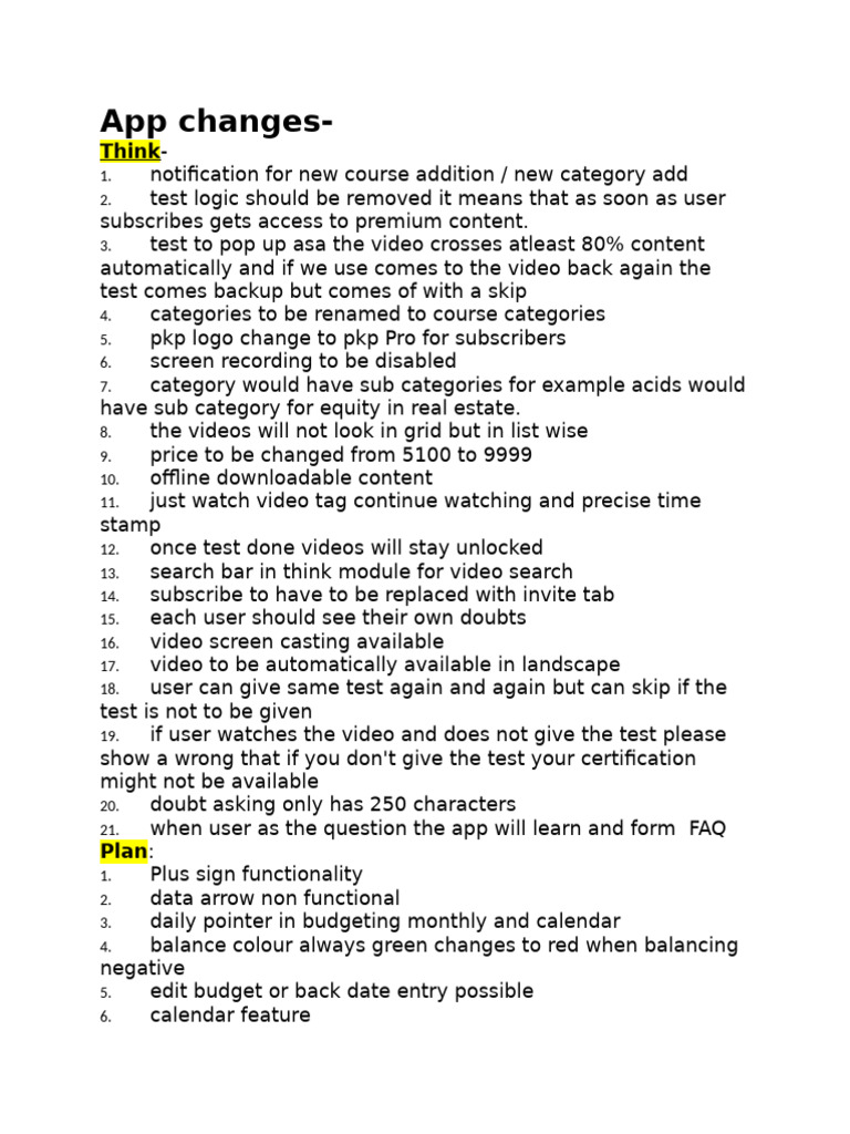 App Changes | PDF