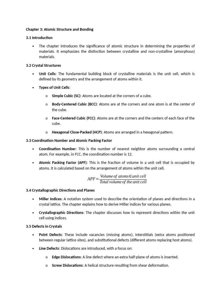 MSE Chapter 3 Summary | PDF | Crystal Structure | Crystal