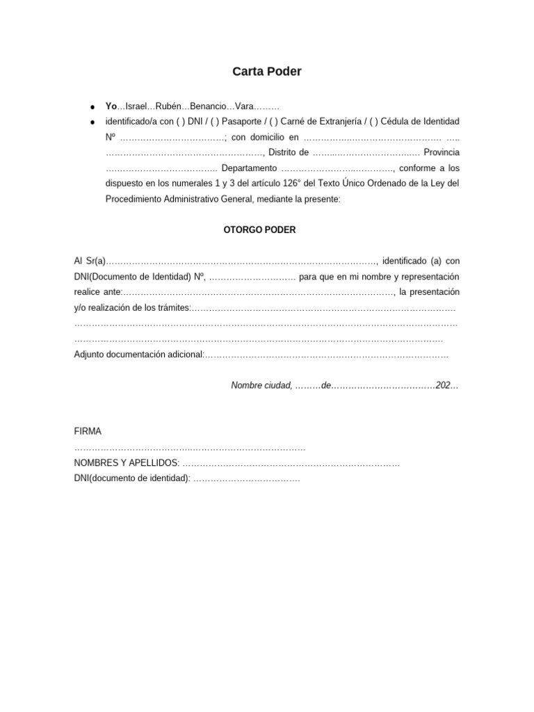 Modelo de Carta Poder Simple | PDF