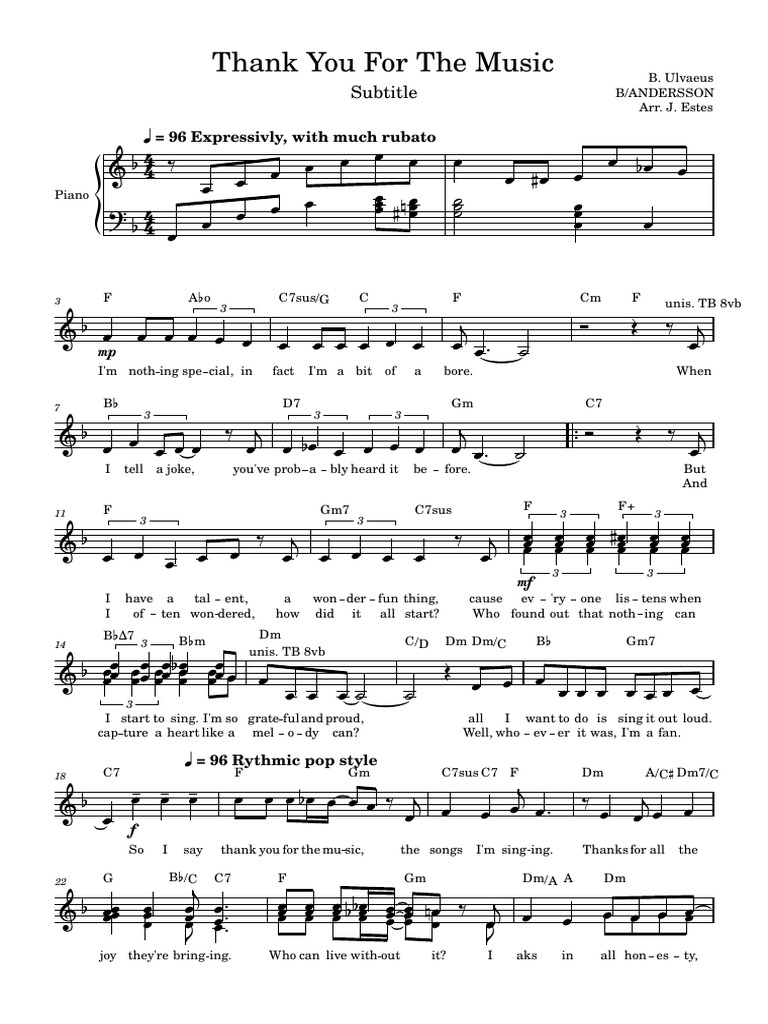 Thank You For The Music Lead Sheet 3.0 | PDF