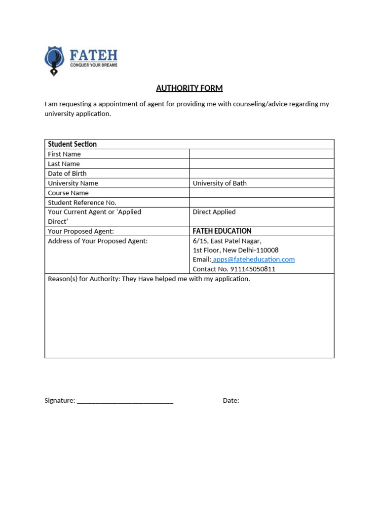 University Application Agent Authorization | PDF