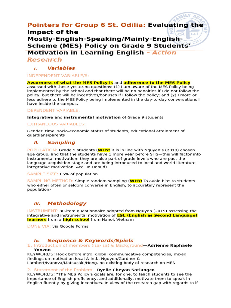 Pointers For Group 6 Research ODILIA | PDF | Sampling (Statistics ...