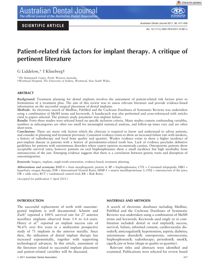 Patient Risk Factors for Dental Implants | PDF | Dental Implant ...