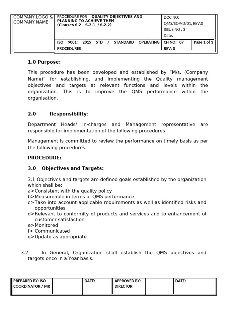 Quality Objectives Planning Procedure | PDF | Quality Management System ...