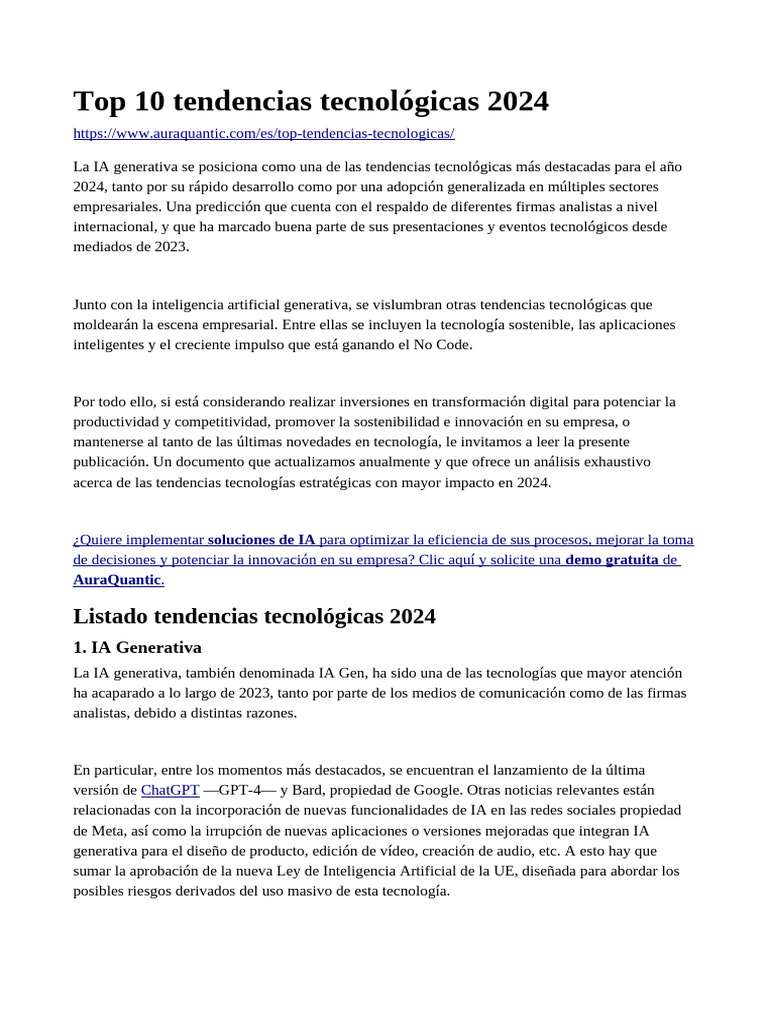 Top 10 Tendencias Tecnológicas 2024 | PDF | Inteligencia artificial ...