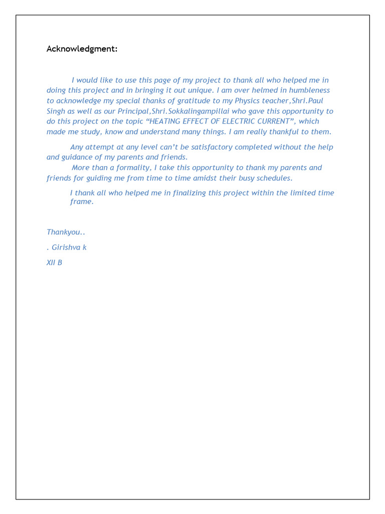 Acknowledgments for Physics Project | PDF | Career & Growth