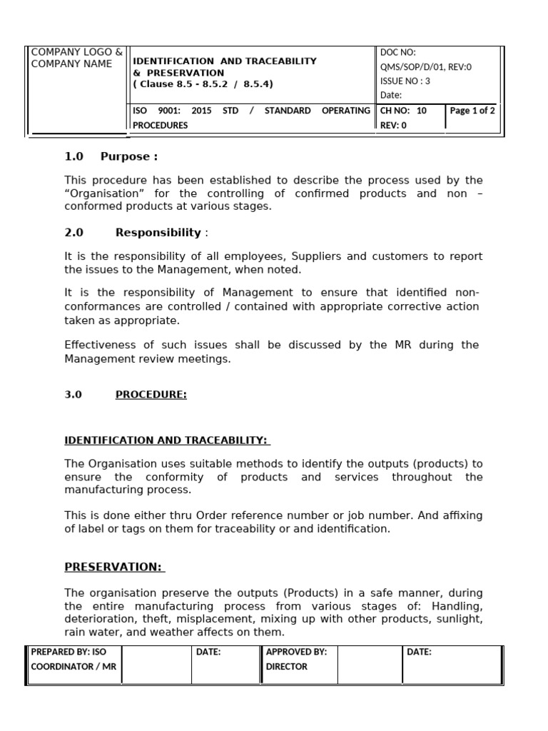 10 Identificn, Traceability Procedure | PDF | International ...