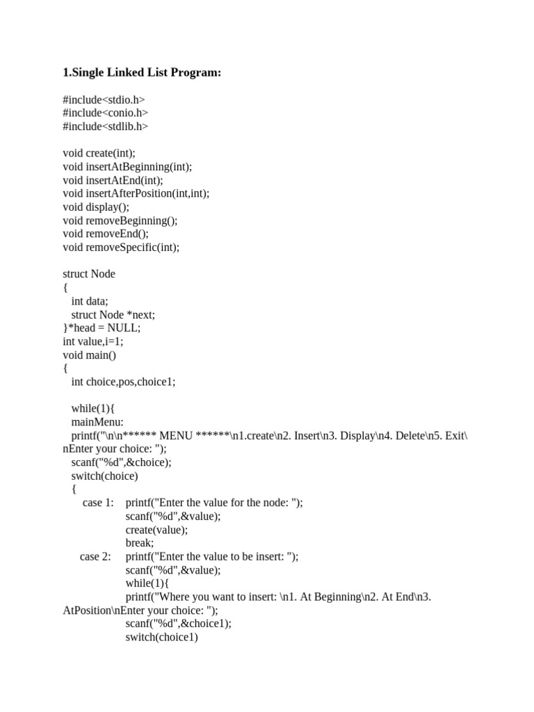 Linked List Programs (Single, Double, Circular) | PDF | Programming ...