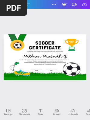 Green and White Playful Soccer Sport Certificate - A4 (Landscape)