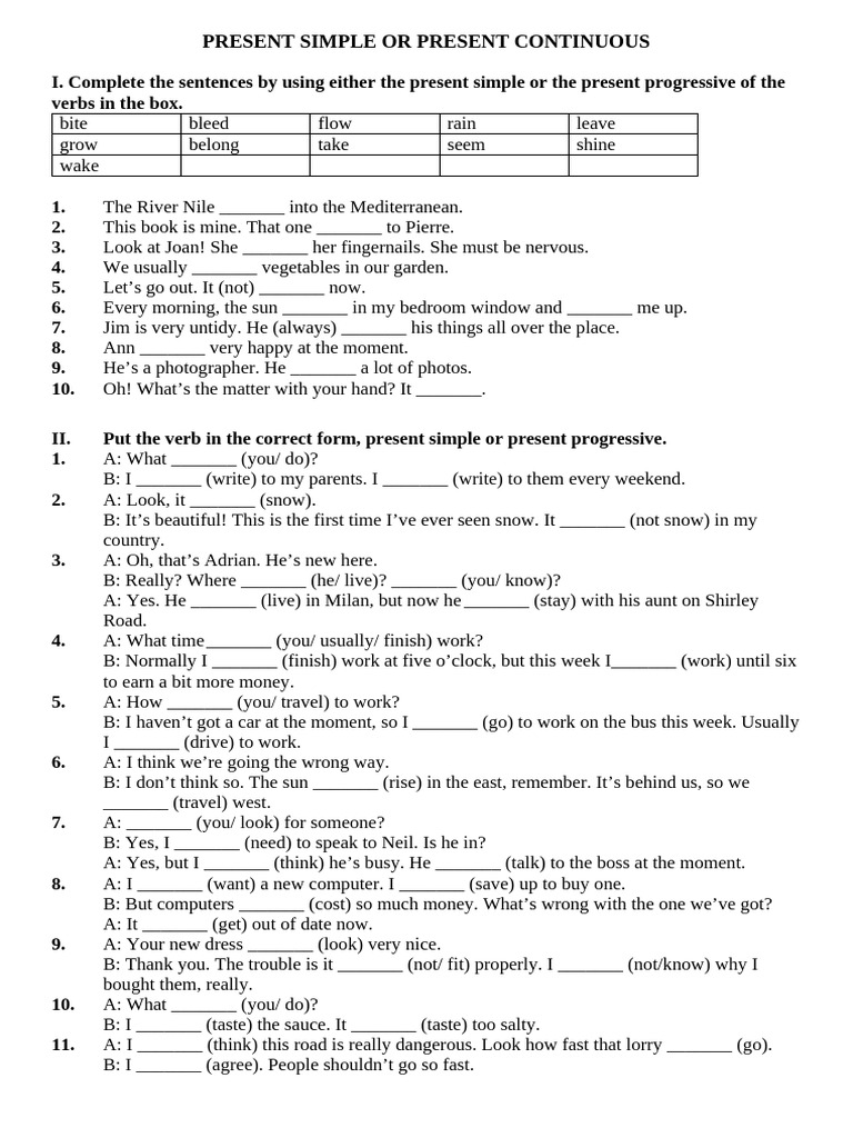 Present Simple or Present Continuous - Practice | PDF | Language Arts ...