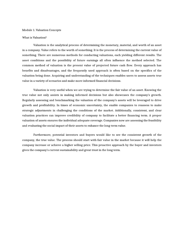 Valuation Concepts Pdf Business