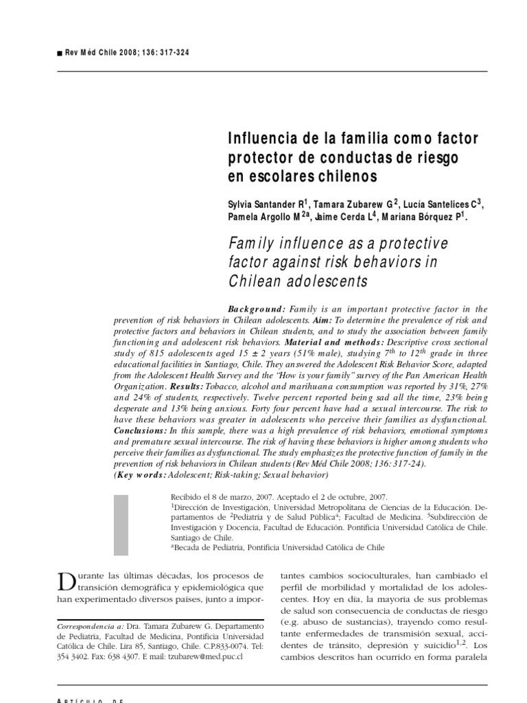 Influencia de La Familia Como Factor Protector de Conductas de Riesgo ...