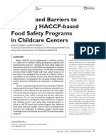 Benefits and Barriers To Following HACCP-based Food Safety Programs in Childcare Centers