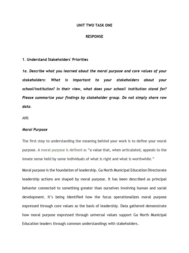 Unit Two Task One Response New | PDF | Teachers | Leadership