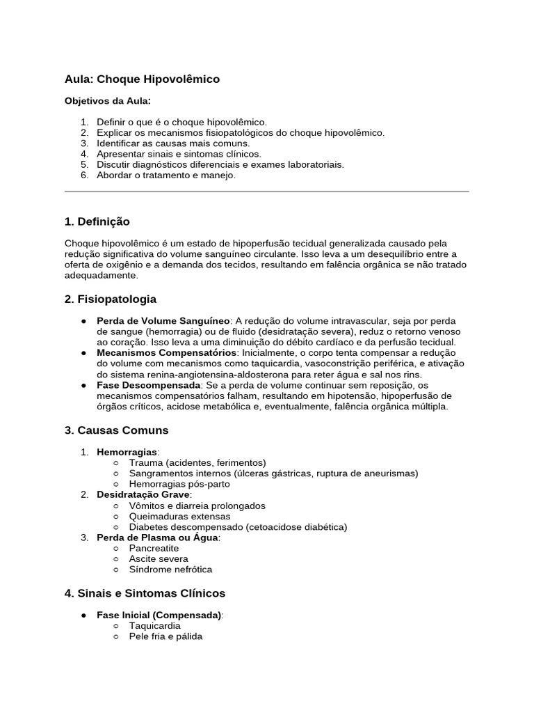 Entendendo o Choque Hipovolêmico | PDF | Choque (circulatório ...