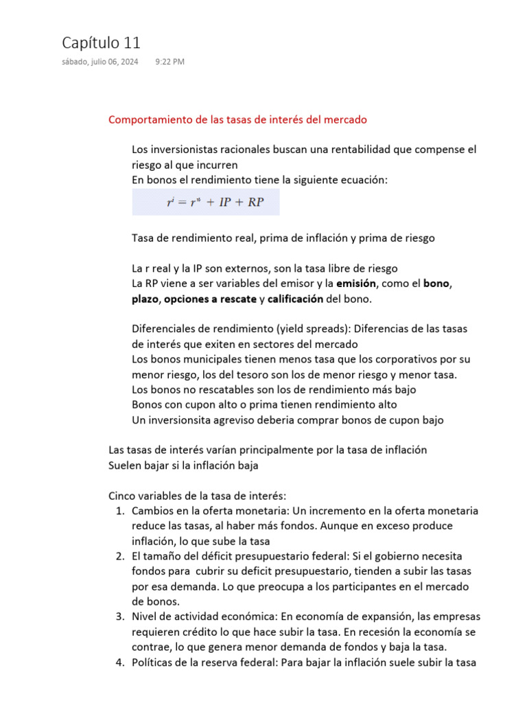 Comportamiento y factores de tasas de interés | PDF | Inflación | Tasas ...