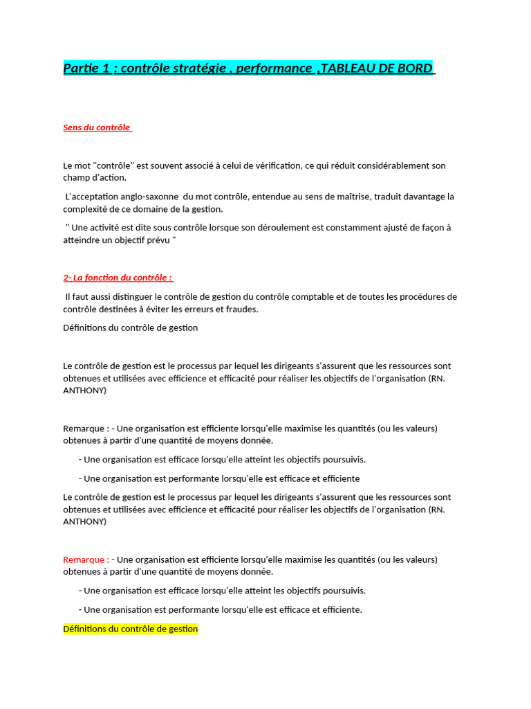 Contrôle de Gestion et Performance | PDF | Budget | Business